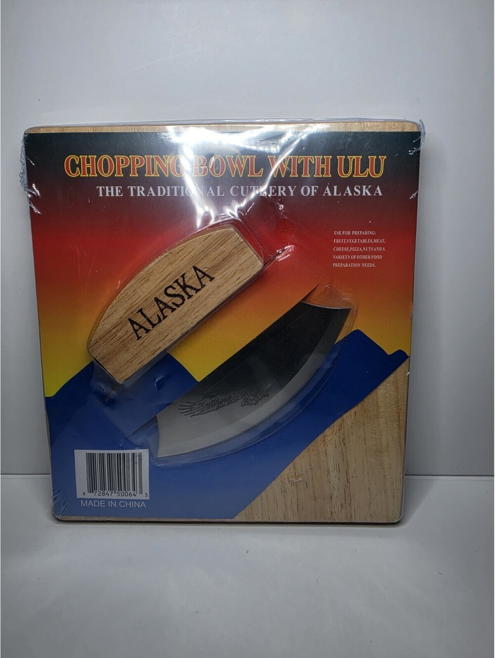 Alaska Ulu Knife and Wooden Chopping Bowl Set SEALED
